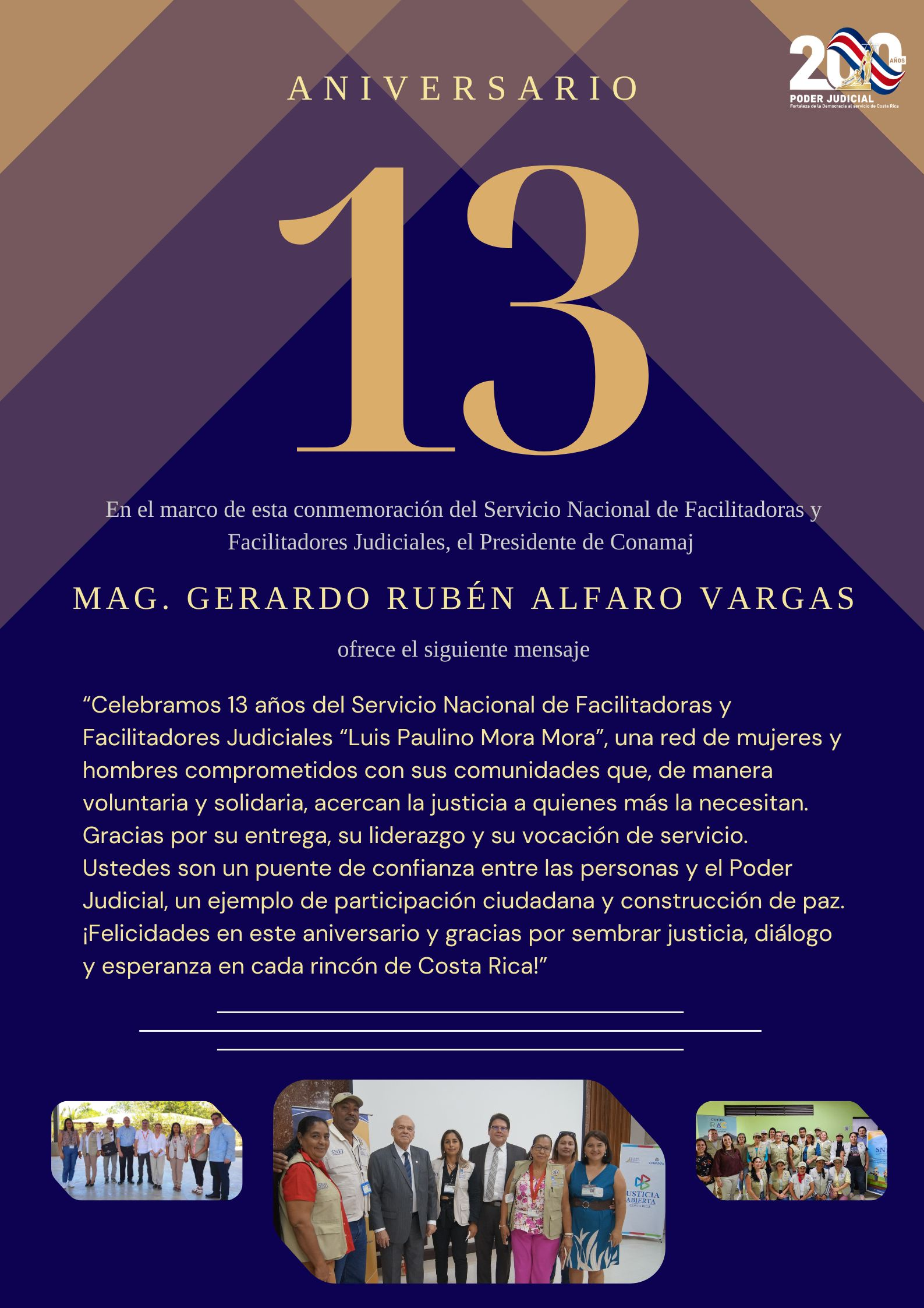 Mensaje del Mag. Gerardo Rubén Alfaro Vargas, 13 Aniversario del SNFJ