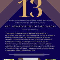Mensaje del Mag. Gerardo Rubén Alfaro Vargas, 13 Aniversario del SNFJ