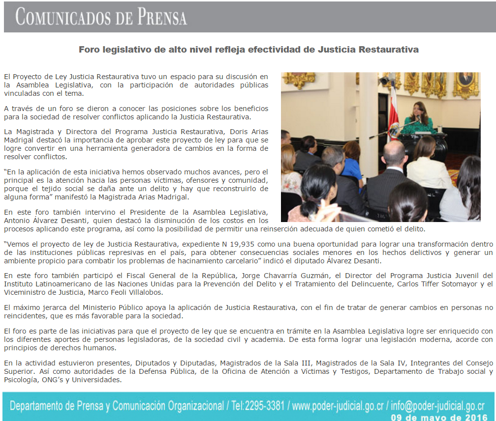 Foro legislativo de alto nivel refleja efectividad de Justicia Restaurativa